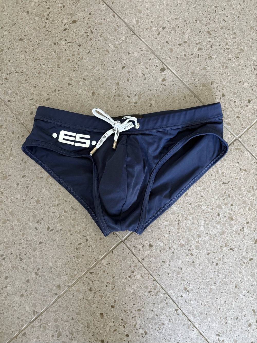 ES Collection Navy Swim Briefs with White Drawstring